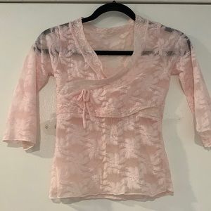 Pink laced blouse, no brand. Sized S.